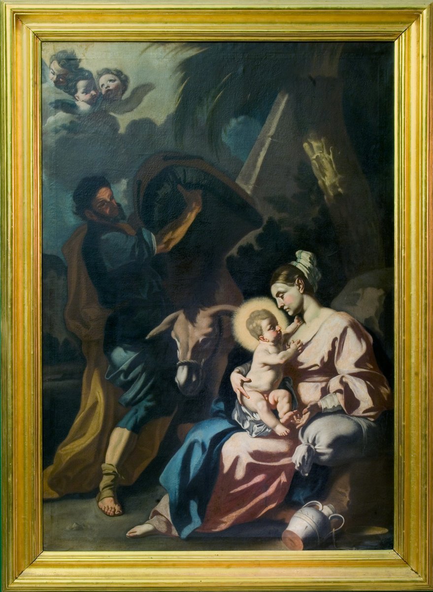 While wishing all a very lovely Christmas, we give you this painting by an artist influenced by the Italian master, Francesco Solimena. It shows the Holy Family resting during its escape from the threat of death on Baby Jesus.