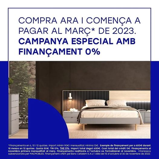 Últimos dias para la financiación especial, compra ahora y empieza a pagar en Marzo 2023. No lo dejes escapar!
#financiaciónMAC 
#muebiliario #colchones #sofás 
#Mac #Ambientssingulars
#Florimoble 
#muebles #descanso #decoración 
#FinanciaciónGratuita 
#LaLlagosta
#Barcelona
