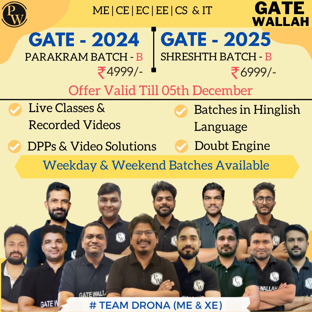 engineers_hub's tweet photo. Hello GW Soldiers 😇

BATCH -  B, Offer Details.
👉DPPs on daily basis
👉 Assignment after every chapter
👉PYQs chapterwise (All GATE PYQs of relevant branches) + ESE /CSE/IFS Conventional questions
👉 Weekly tests
👉 Practice booklet after course https://t.co/ICEo4yVOso