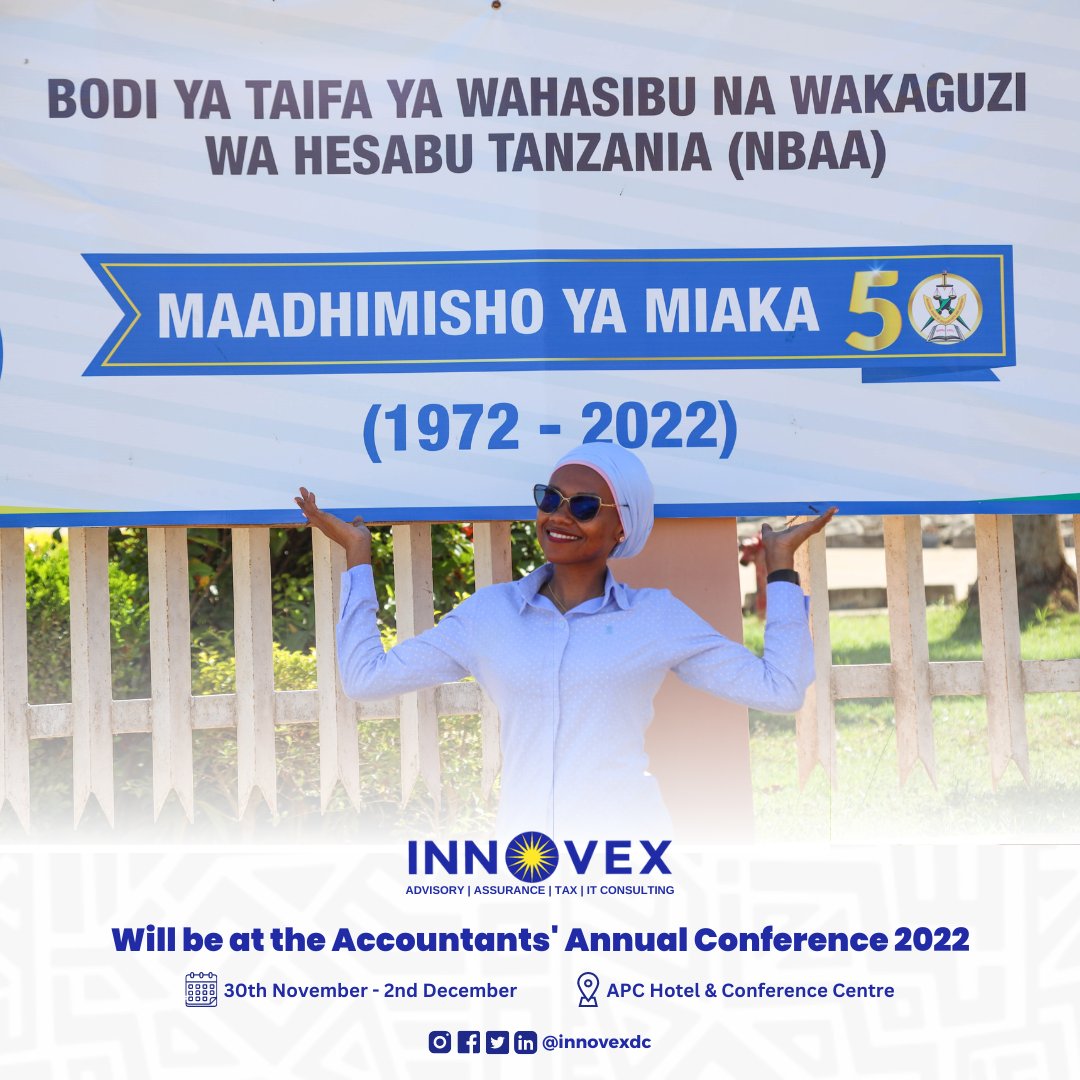 The Accountants' Annual Conference is here!

We will be attending the annual conference hosted by the National Board of Accountants and Auditors in Tanzania (NBAA) from November 30th to December 2nd at the APC Hotel &amp; Conference Centre, Bunju

Looking forward to seeing you there!
