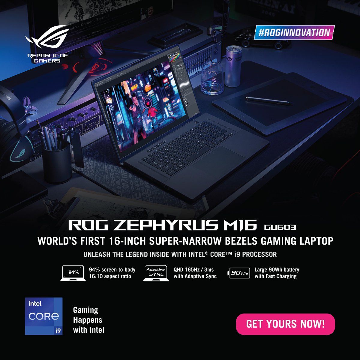 ASUS_ROG_ID's tweet image. Outperform everyone with ROG Zephyrus M16! 
⁠
Punya tenaga super, laptop gaming satu ini dibekali dengan prosesor Intel® Core™ i9-12900H Generasi ke-12 dengan NVIDIA® GeForce RTX™ 3070 Ti. Dengan performa juara, kamu jadi mudah untuk taklukan musuh-musuh.⁠
⁠
#ROGZephyrusM16