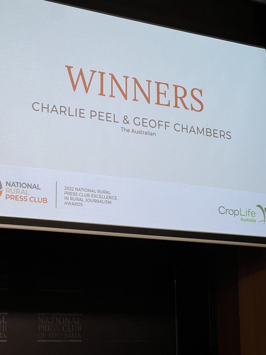 And the <a href="/CropLifeOZ/">CropLife Australia</a> Best Scoop Award goes to <a href="/australian/">The Australian</a> <a href="/charliepeeled/">Charlie Peel</a> &amp; <a href="/Chambersgc/">Geoff Chambers</a>