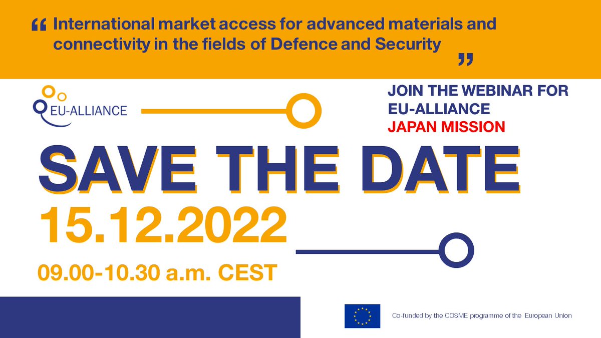 📢Why choose Japan for your development in #defence and #security market? 

The EU-ALLIANCE consortium invites european #SMEs interested in expanding in the #Japan Defence and Security market to register for its Japan mission webinar.

docs.google.com/forms/d/e/1FAI…