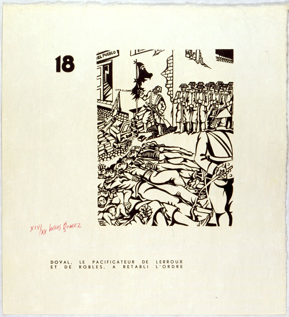 “Doval, le pacificateur de Lerroux et de Robles, a retabli l'ordre, «Viva Octubre. Dessins sur la Revolution Espagnole», 18” - Helios Gómez Rodríguez (1936) #gravat bit.ly/3JkGk5h