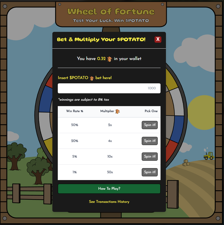 0x_BonesQt's tweet photo. Another way of earning more $POTATO in Honest Farmer Club
https://t.co/Cx5mOYY3W9
an onchain Wheel of Fortune where you can 2x, 4x, 10x or even 50x your $potato
#howdygames #megarelease #HFC #gamefi #polygon https://t.co/ztcJ3fRin8