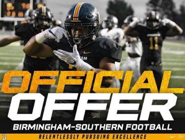After a great conversation with <a href="/Coach_Colucci/">Anthony Colucci</a>  blessed to receive my 3rd offer from Birmingham-southern university !! #AGTG  
<a href="/RyanLolley2/">Ryan Lolley</a>  
<a href="/NHSJagFootball/">NorthridgeFootball</a>  
<a href="/NHSJagAthletics/">Northridge Athletics</a>