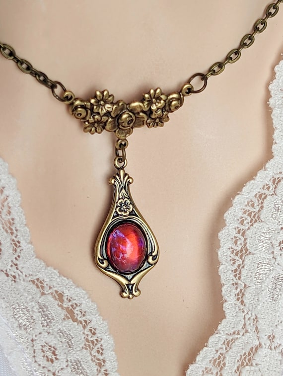 Dragons Breath Opal Necklace, Victorian Jewelry, etsy.me/3gLCVma #victoriannecklace #vintagestyle #vintagejewelry #prkjewelry @etsymktgtool