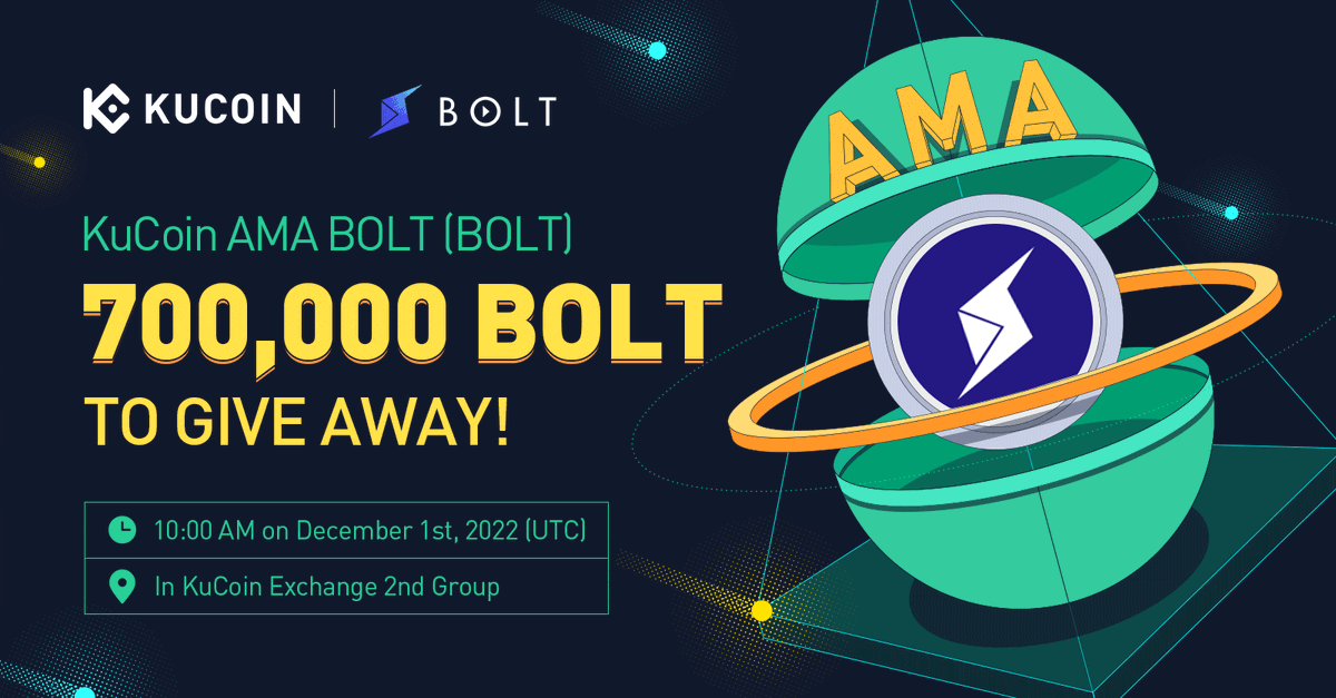Join #KuCoin  AMA with <a href="/boltplus/">Bolt+</a>, 700,000 $BOLT to Give Away!

⏰10:00 AM on Dec 1st, 2022 (UTC)

Pre-AMA tasks, 10 winners, 39,200 $BOLT each!⤵️
🌟RT &amp; follow <a href="/boltplus/">Bolt+</a> <a href="/kucoincom/">KuCoin</a>  
🌟Join AMA venue t.me/KuCoin_Exchang…
🌟Fill the form: forms.gle/aYtxoq1VEM56ha…