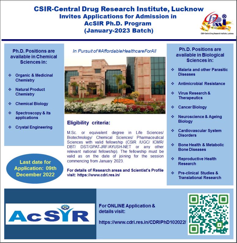 CSIR_CDRI's tweet photo. #Opportunity for admission in #PhD #program
@CSIR_CDRI
#LastDaytoApply 9th December 2022:
https://t.co/LxTTSpCuqZ
@NIPERAHM @GuwahatiNiper @niperhajipur
@NIPERHyd @NIPER_Kolkata @NIPER_SAS_NAGAR
@NIPERRaebareli @IISER_BERHAMPUR @iiserbhopal
@IiserMohali @IISERPune @iiserkol https://t.co/w9WxP3TBxG