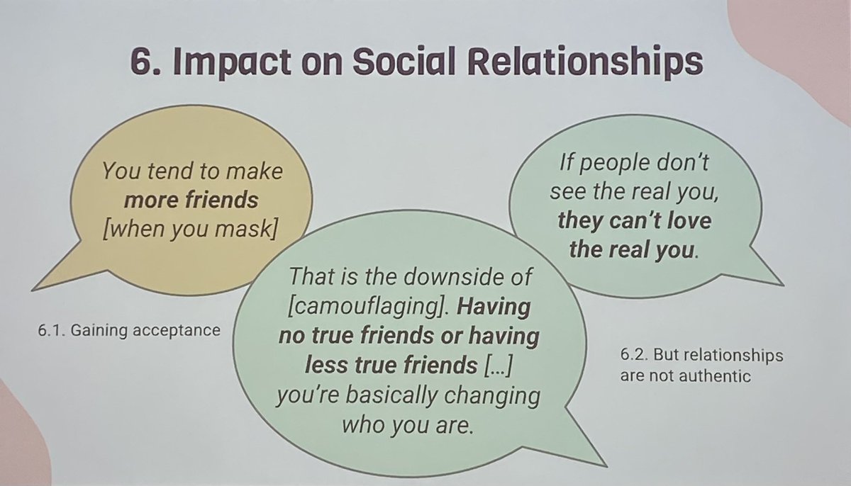 marie_camin's tweet photo. @sicizhuang doing such important work to highlight the nuance of #masking & #Autisticwellbeing - it’s never all good or all bad #ASfAR2022 https://t.co/al89EqoYzI