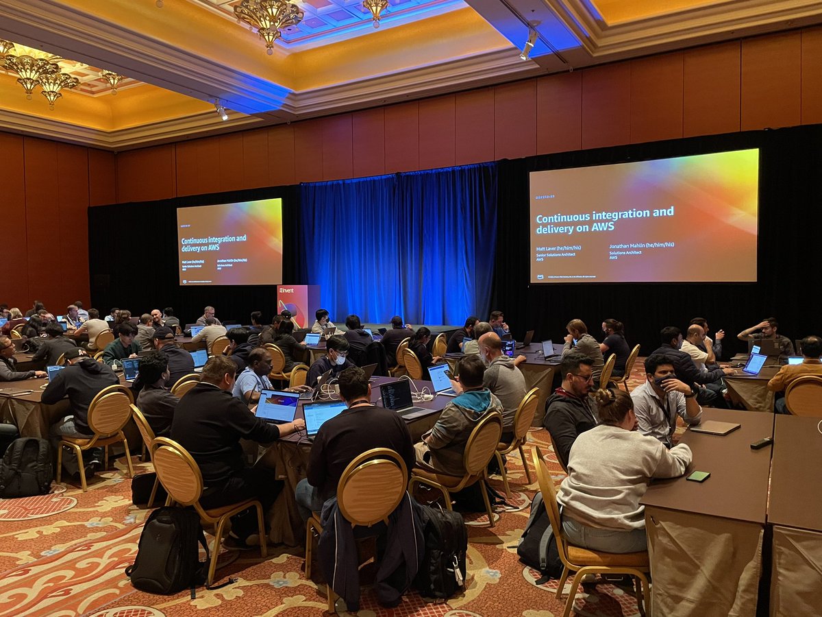 m_lave's tweet photo. What a great way to kick off #reInvent2022 by talking #cicd and #IaC with customers from all over the globe! #aws https://t.co/l71dpb7OUU