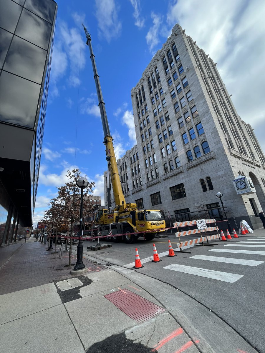 #A2cranes Crane today spotted by the First National Bank Building, now occupied by the Old National Bank. First Martin owns the building, so I asked some employees I saw outside what was going on. They said it was AT&amp;T antenna work. The crane was gone by 3 PM