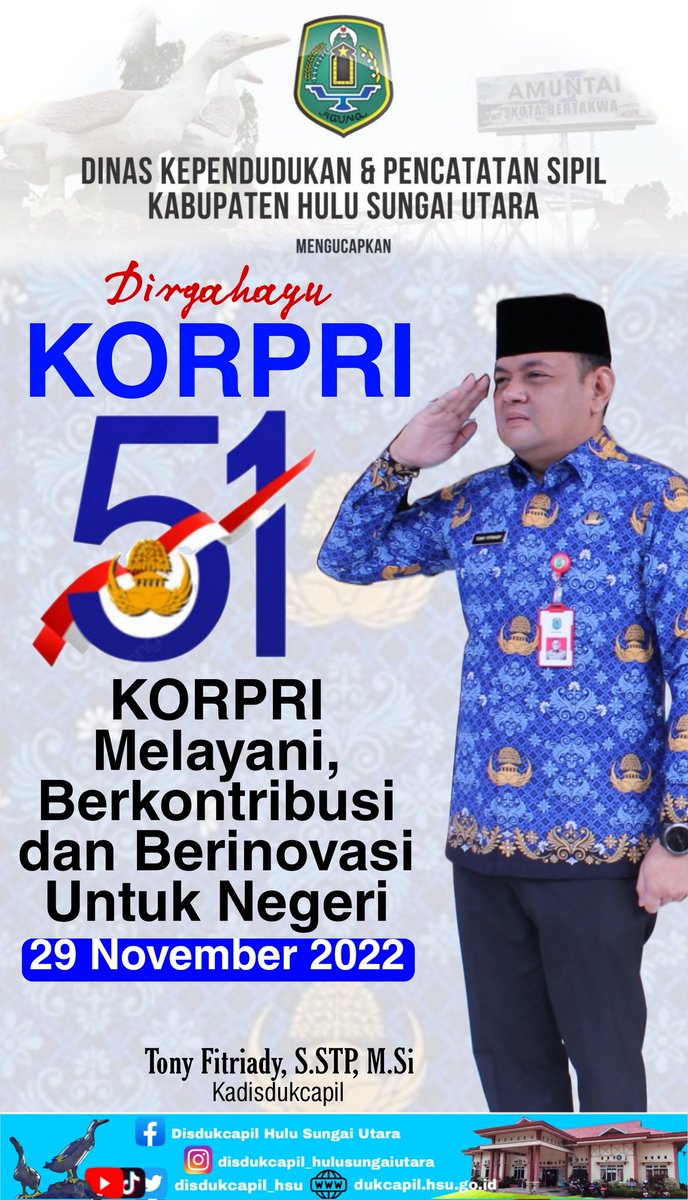 disdukcapil_hsu's tweet image. Dirgahayu KORPRI Ke-51
Korpri Melayani, Berkontribusi dan Berinovasi Untuk Negeri

29 November 2022

#korpri #korpriday #capil #dukcapilmenyapamasyarakat #warga #wargabanua #warga62 #wargaamuntai #pemkabhsu #amuntai #amuntaibungas #hulusungaiutarakab #melayani