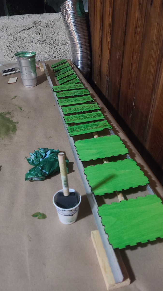 A small batch of Emerald Luminary boxes drying overnight. The first batch of 10 should be dried and assembled by the end of the week. 🫖
#boardgames #kickstarter #indie #DIY #crafting #prosperitea