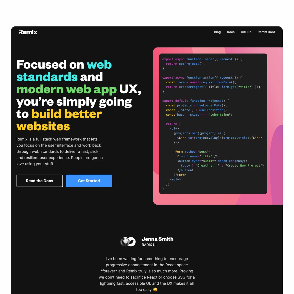 misterphongs's tweet photo. Remix เป็น React framework อีกตัวที่น่าสนใจ ใช้แล้วรู้สึกว่าตัวเองเข้าใจการทำงานของ http, javascript กับ browser มากขึ้น น่าจะ���ป็นเพราะสามารถใช้ฟังก์ชันโดยตรงกับ browser ได้มากกว่า framework อื่น ไม่ abstract มากเกินจนยุ่งไป ทำให้เรารู้หลักการทำงานพื้นฐานของ web tech. ไปในตัวด้วย https://t.co/bwM4GlbiP2