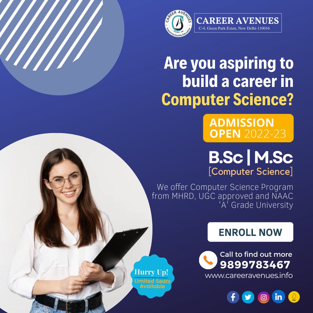 Career4Avenues's tweet photo. Boost your career with https://t.co/v3aVvQA5hh & https://t.co/6SFu7m3BRK in Computer Science!
Enroll yourself at Career Avenues today!!!
#DistanceLearning #ComputerSciences #ComputerApplication #IT #BSc #MSc #BCA #MCA #DCA #PGDCA #Education #Security #Careerintechnology #Software https://t.co/Y9w9mVbu6D