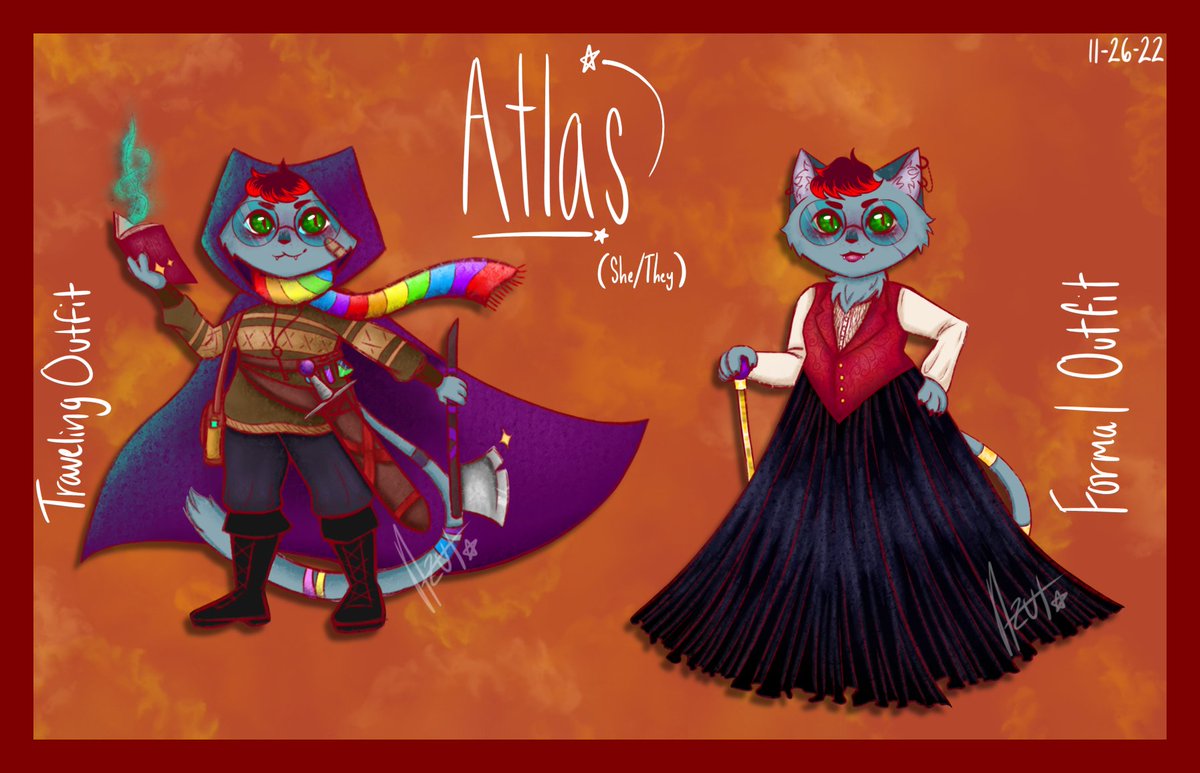 AzulGalaxyCat's tweet photo. My Traveler/Dabloon OC, Atlas!
20 years old, 5' Russian Blue, youngest sibling to my OCs Azul and Lukas.
I've drawn their traveling outfit, and their formal outfit for attending the local dances :)
#dabloonsona #dabloons #dablooncat https://t.co/Or15FcFy5e