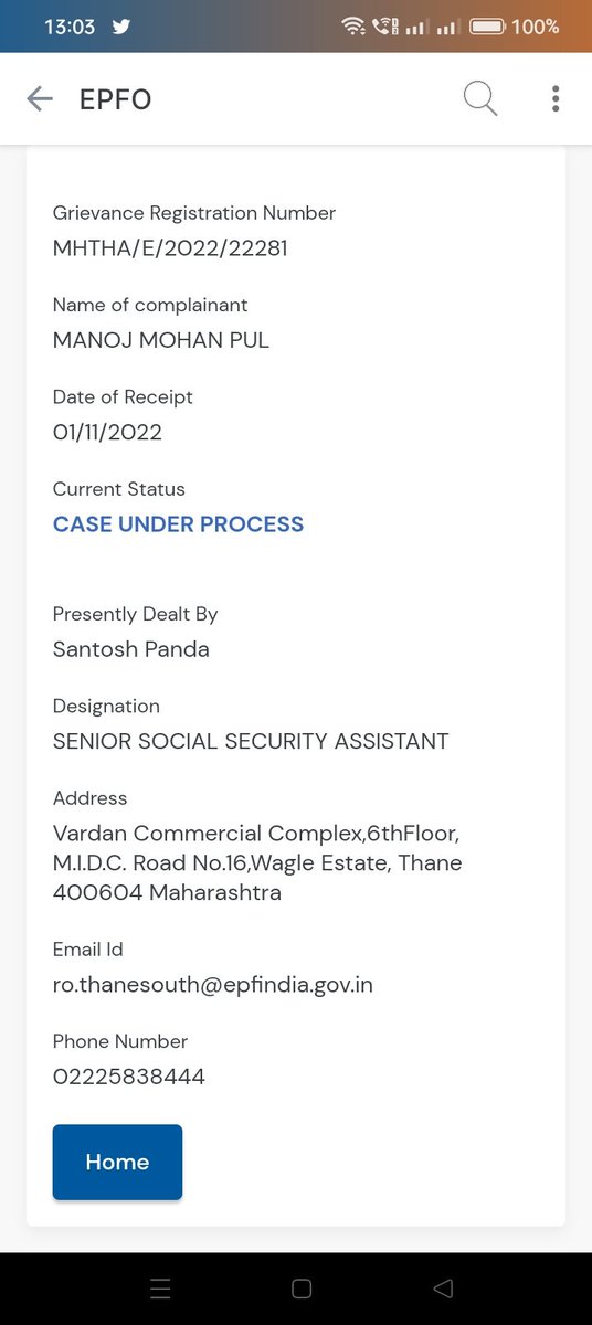 manojpulmohan's tweet photo. @EpfoThaneSouth @socialepfo @EPFONarimanPt @epfokandivaliw1 @PMOIndia @nsitharaman 
hello I have been waiting for my pf amount to be credited in my account from 18th oct but today its 7th nov still i have not received my money in my account..I also raised grievance but no reply. https://t.co/Pg7AZnUdCm