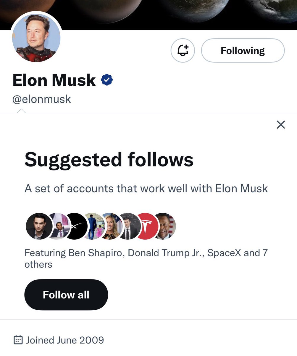 noUpside's tweet photo. Not sure why the decline is happening (accounts churn, bots removed etc) but on the growth front possibly worth noting that clicking the Follow button on Elon’s account generates a Suggested Follows recommendation list involving several of the RW pols mentioned - MTG Jordan Cruz https://t.co/gOWdL5heQR