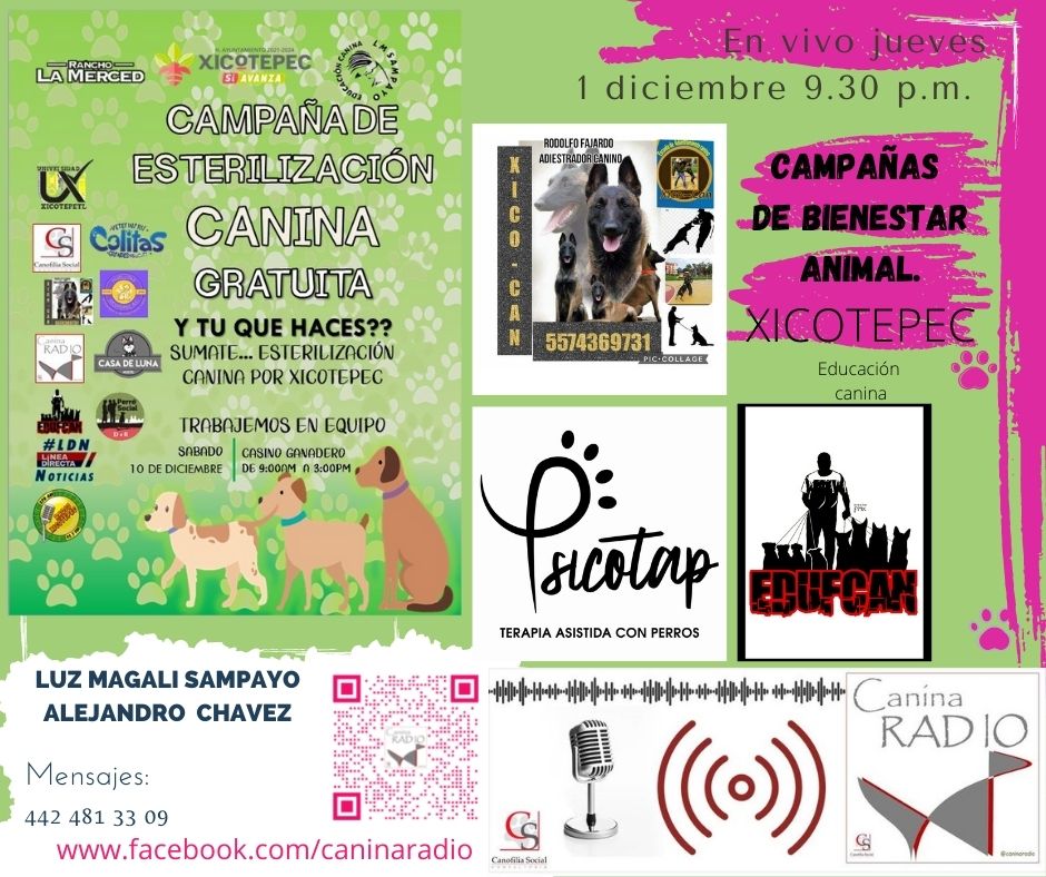 Nos sumamos a la difusión de las acciones de bienestar animal, ahora a través de la educación canina. jueves 1 de diciembre a las 9,30 pm. 
.
.
.
#Xicotepec preparando el terreno para la próxima campaña de esterilización canina para el día 10 de diciembre. 

#Puebla