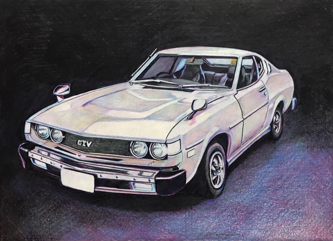 F4号。ブラック版1回目終了。これで4色全ての色が乗る。ここから細部の描き込みと各色調整。#色鉛筆画 #自動車画 #林亮太 #5色描画 