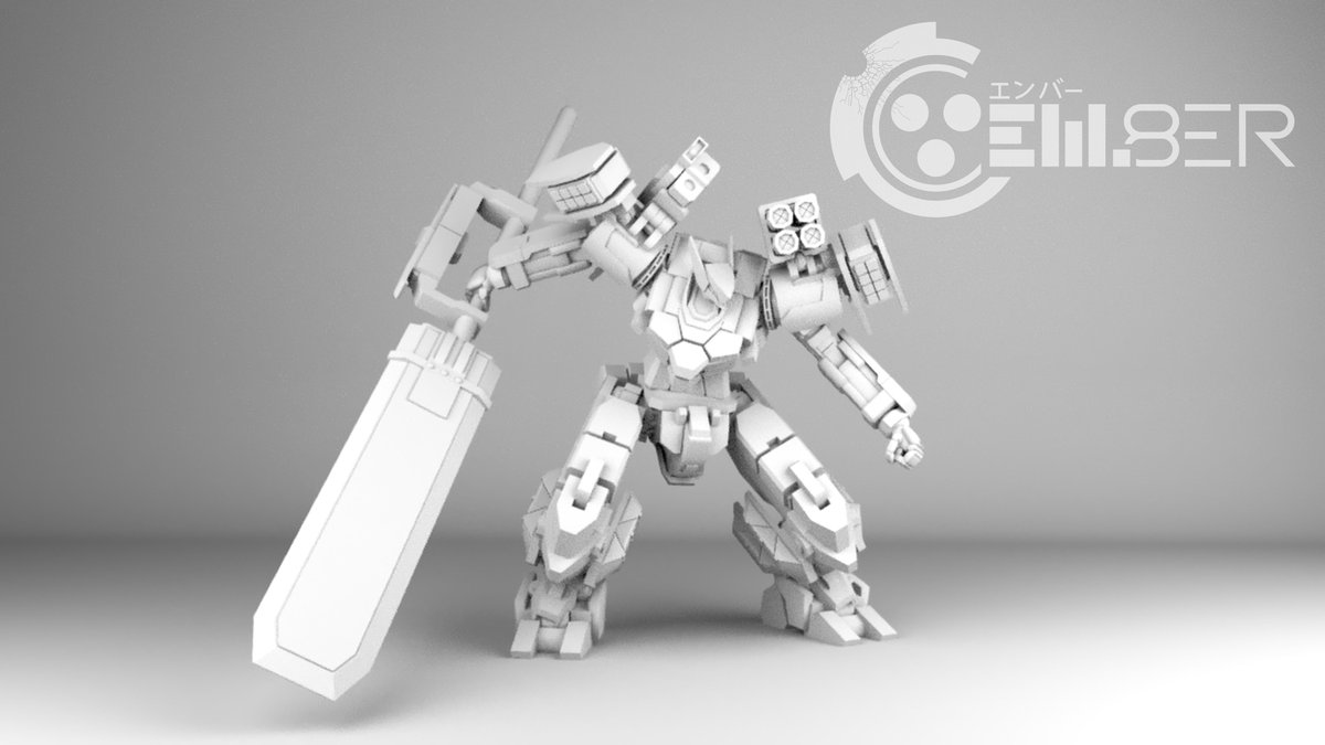 Em_8er's tweet photo. More work being done on the whitebox rough draft of the Em-8ER Heavy Mech (WIP, not final model, sword temp stock prop). Pilot mechs, hunt Kaiju. 50% OFF sale at https://t.co/UUpPCNqeNI https://t.co/cvEXFxXzHv