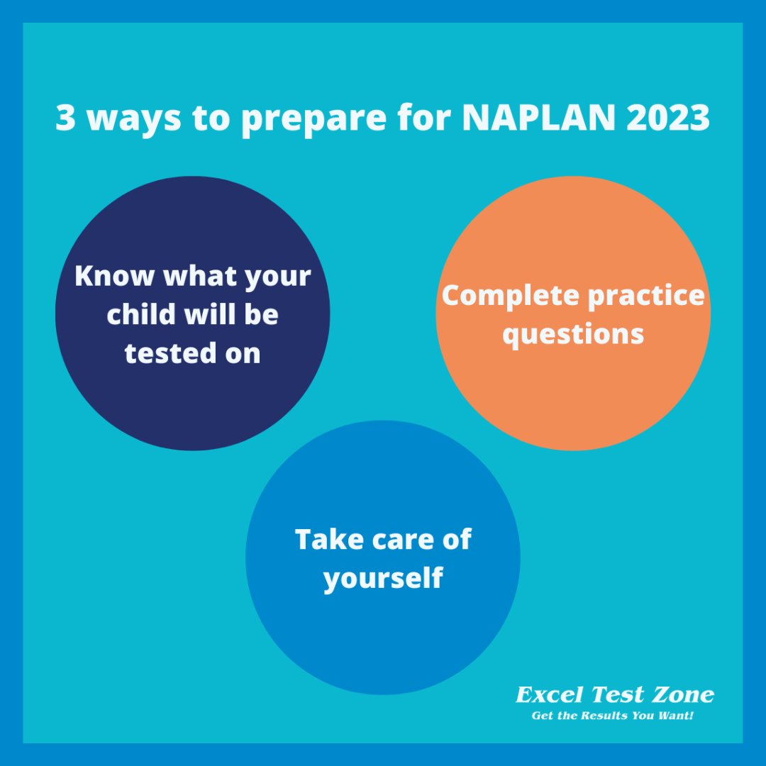 TestExcel's tweet image. Here are 3 ways you can prepare for NAPLAN 2023:
1. Know what your child will be tested on.👍
2. Completing practice questions!💻
3. Take care of yourself🌟

Click the link in our bio and sign up for a 7-day FREE trial to start preparing your child for NAPLAN 2023!
#exceltestzone