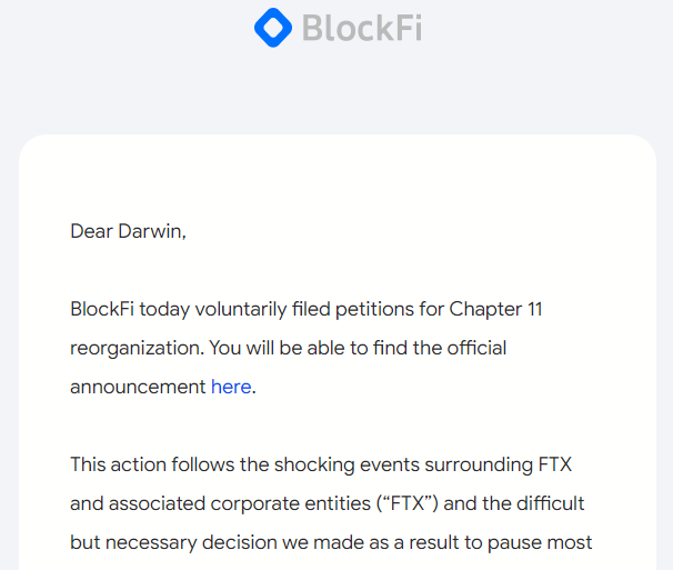 darwinmorab's tweet photo. La Plataforma de préstamos en crypto, Blockfi, se ha declarado oficialmente en bancarrota. https://t.co/P1qvikLHew