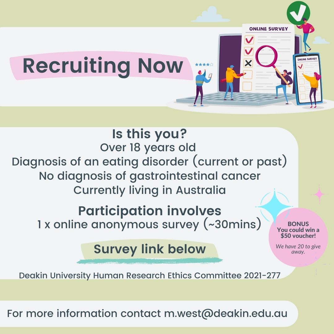 Most people living with an eating disorder experience gut problems e.g. bloating, constipation & nausea. Nutritionist & PhD Researcher @madilouwest is studying what impact gut problems have on those living with an eating disorder. Link to participate: tinyurl.com/IGI-EDStudy