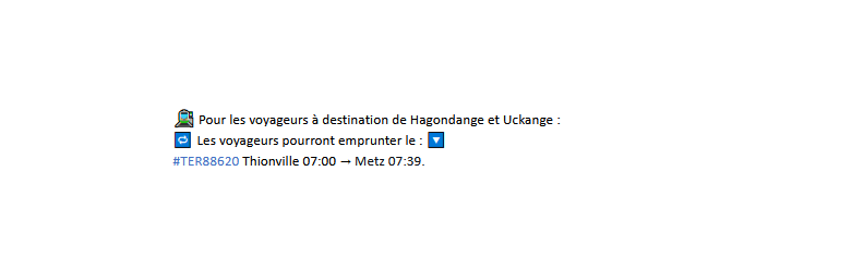 TERNancyMetzLux's tweet photo. 🎙️ #InfoTrafic
📢 Votre #TER88705 Thionville 06:51 → Metz 07:18 est supprimé ❌ en raison de travaux sur les voies.
🔁 Les voyageurs pourront emprunter le : 🔽
#TER88709 Thionville 07:21 → Metz 07:50. https://t.co/AztkoYEvCD