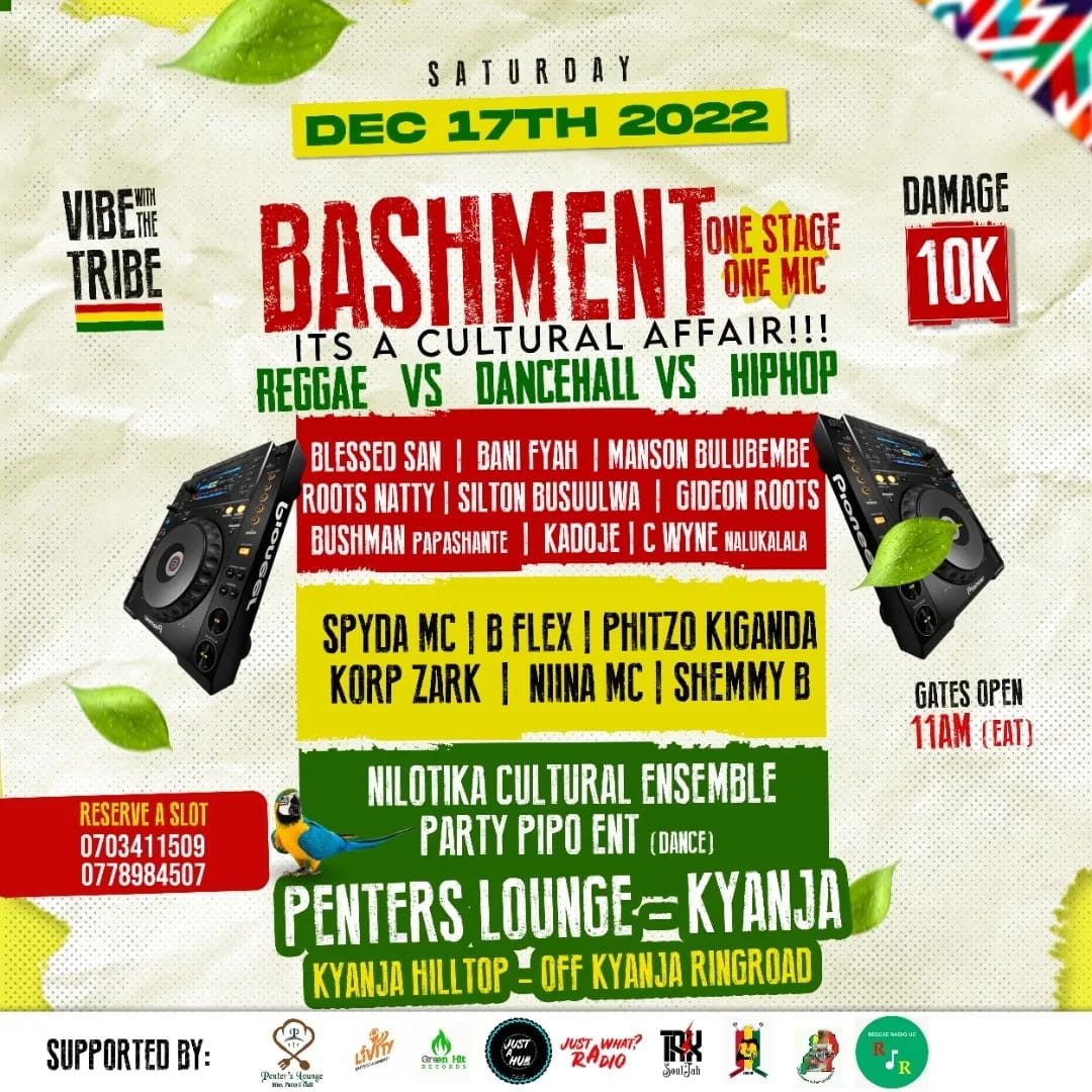 #BASHMENT
17/12/22.
Penterz lounge Kyanja Hilltop.
10k Tax.
Good vibes ✅

End of Announcement