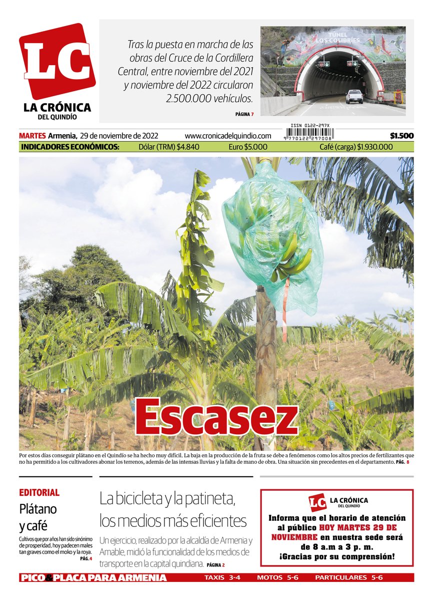 croniquindio's tweet photo. #PortadaLC 📰 | ¡Muy buenos días! 🌤️ Te presentamos nuestra portada para este #martes 29 de #noviembre. Encuentra toda la información del #Quindío en nuestro sitio web: https://t.co/a3sHGpakwi https://t.co/LcIXKujXxd