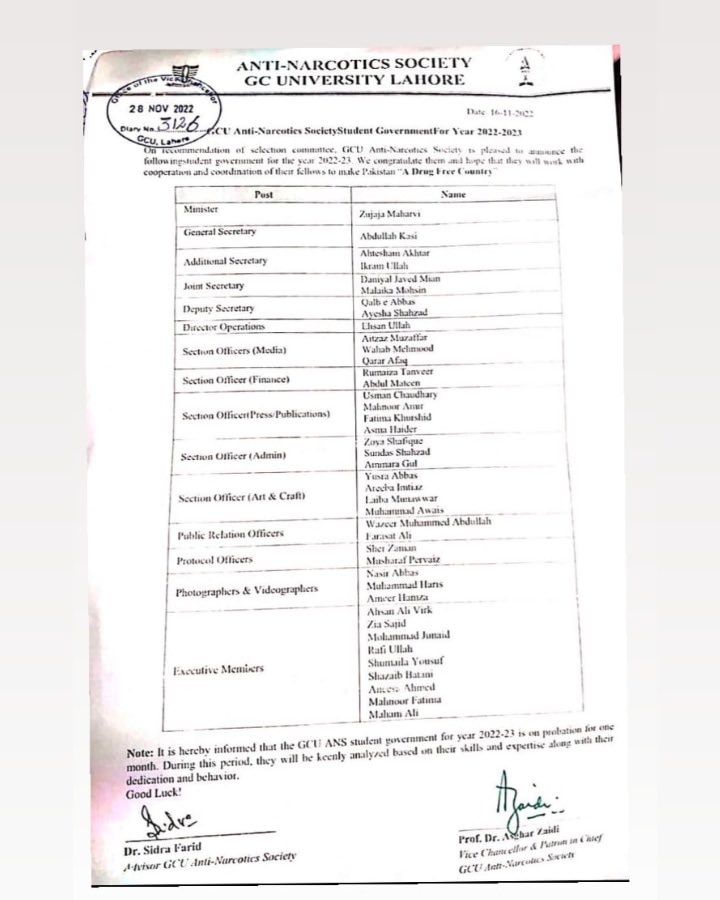 gcuans's tweet photo. Felicitations to the newly selected Student government of GCU Anti Narcotics Society. GCU Anti Narcotics society is highly optimistic about your steadfast contributions towards this national cause as per your proficiency. ✨ https://t.co/3yPgRVHl1Y