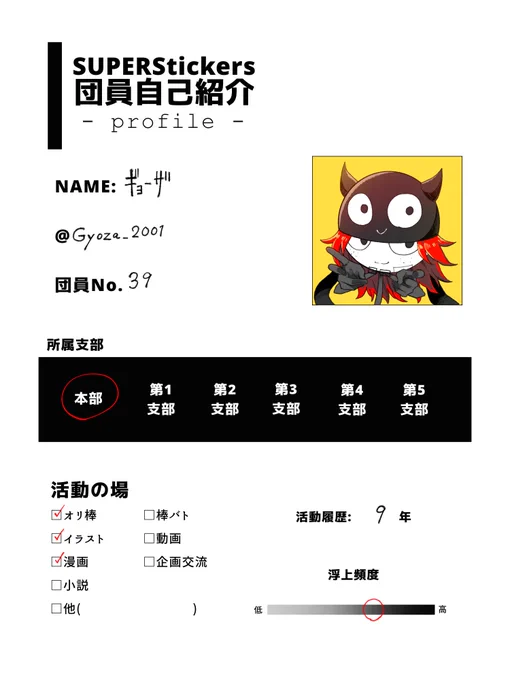 #スーパースティッカーズ #SS団員自己紹介色々描いています。よろしくお願い致します 