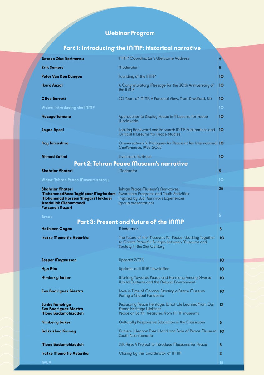INMPは１９９２年創立以来３０周年を迎えます。１２月６日、記念ウェビナーを開催します。テヘラン・ピース・ミュージアムがホスト。ズーム開催。言語は英語。できるだけ日本語の資料は用意します。登録はこちらから⇒ bit.ly/INMP30th 　
日本語の案内はこちらを。docs.google.com/document/d/1wu…