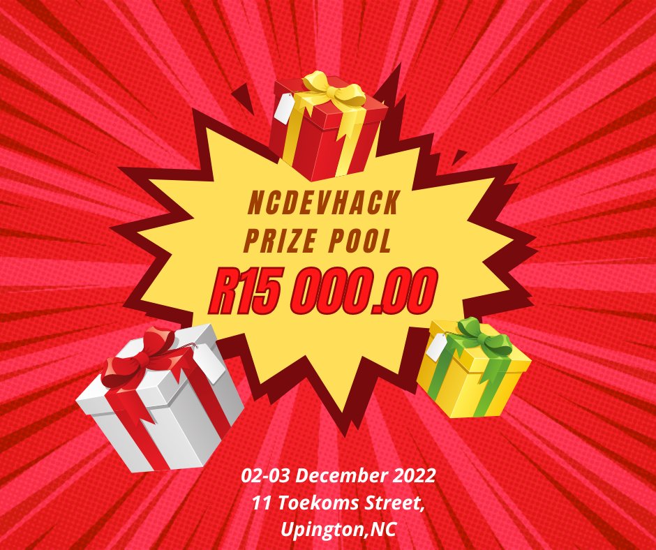 NCDevEco's tweet photo. 📣Announcement📣
We are only 4 days away from the Annual NCDev Hackathon.
The Hackathon has a prize pool of R15000 in Cash Prizes.
🏆R15 000 in Prizes
🏅Goodies & Giveaways for Spot Prizes
Will you be the Ultimate Hacker⁉️
🔗https://t.co/7VNCCSX2el
#NCDevHack #itsahackathon https://t.co/SpzUuXDjyo