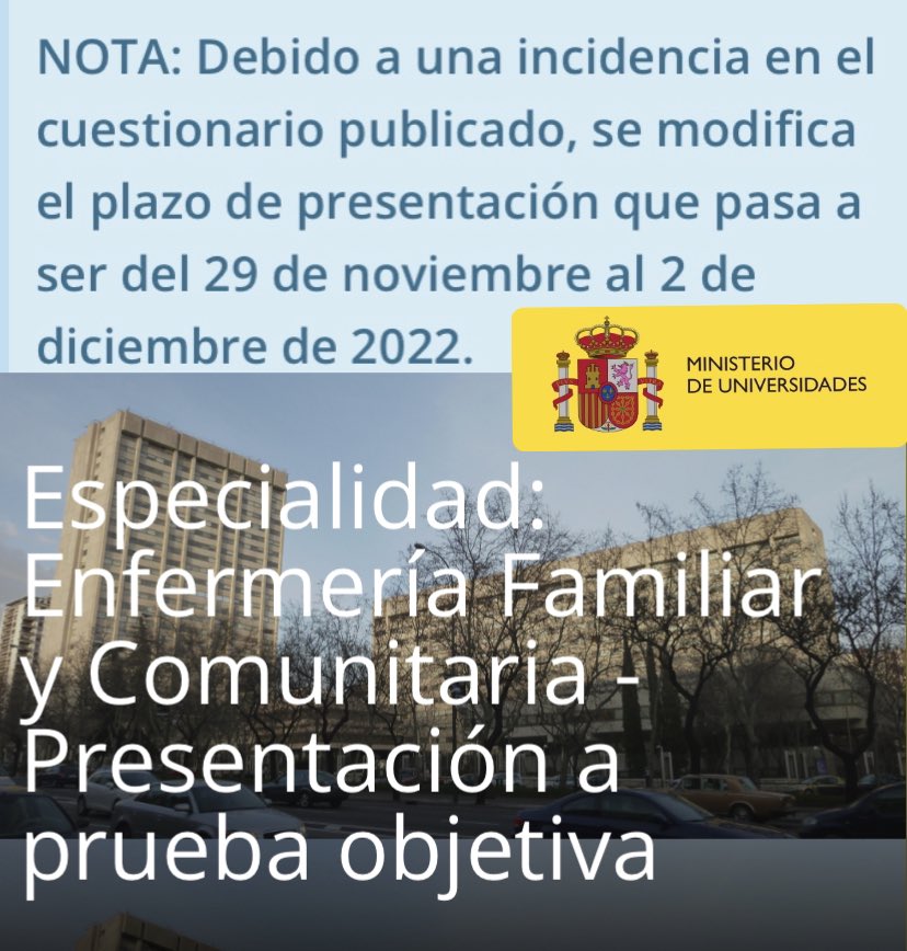 infermerescat's tweet photo. 📣 2/12/22 #novaData #Al·legacions #2aProva #Especialista #Infermeria #FamiliariComunitària #FiC
Retirada la plantilla provisional de respostes del 2n examen per una incidència i el nou termini d'al·legacions serà el 2 de desembre (abans 29/11).
+info https://t.co/JHNb0TFBht https://t.co/yeMkdKwcCz
