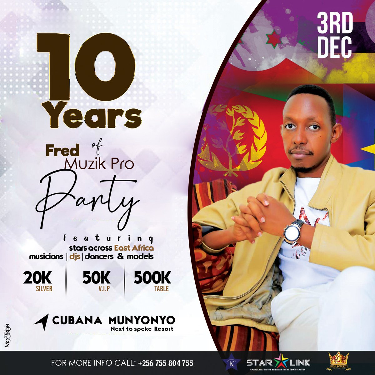 fredmuzik's tweet photo. #10YrsOfFredMuzikParty happening this Saturday 3rd.December at Cubana Munyonyo 20K Ordinary | 50k VIP | 500K table. https://t.co/asLjSWsaGQ
