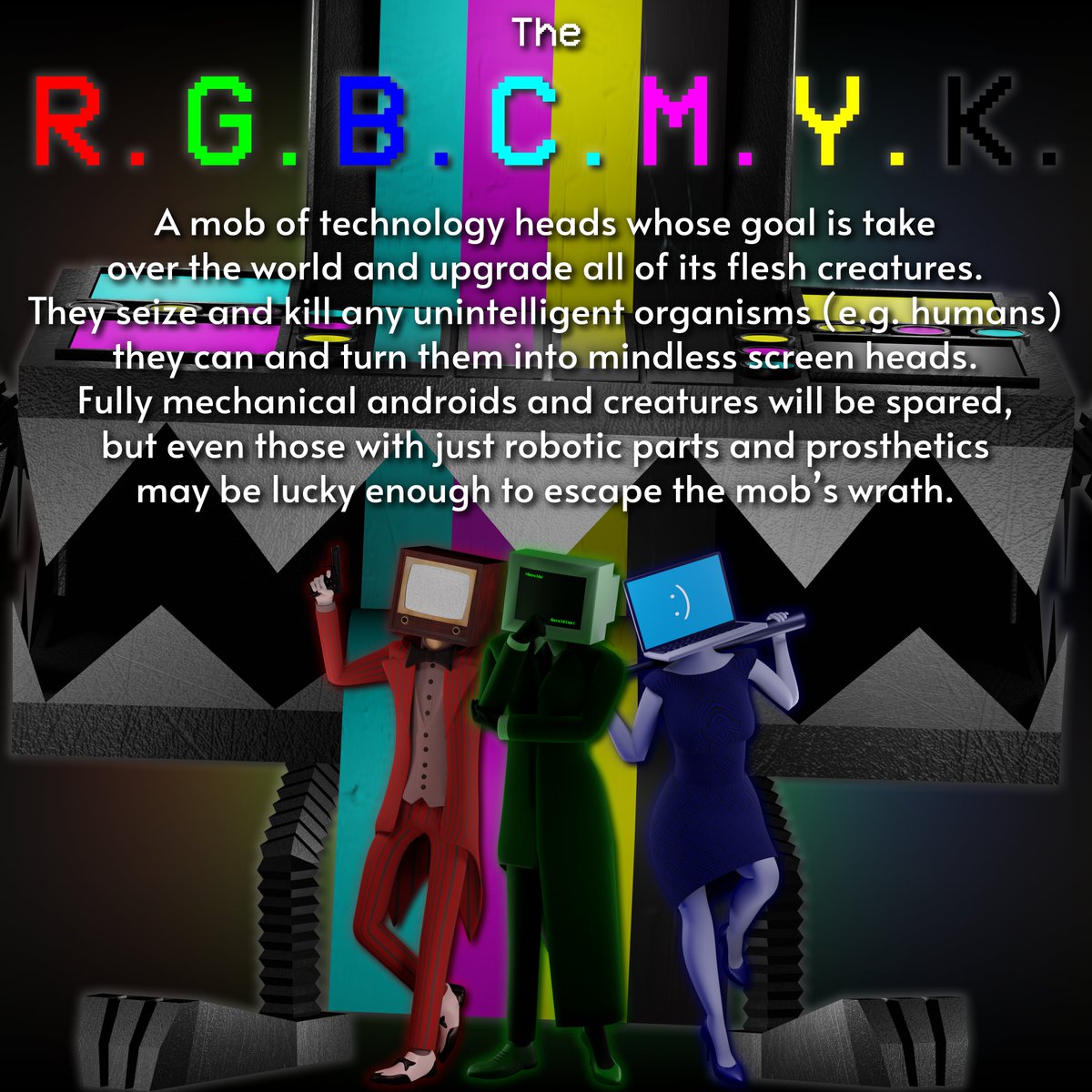 VioletQueenling's tweet photo. (1) Reveal of the R.G.B.C.M.Y.K. for Cyber Monday
#art #blender3d #originalcharacter #originalcharacters #oc #ocs #rgb #cmyk #humanoid #television #tv #computer #laptop #objecthead #tvhead #computerhead #screenhead #reginald #beatrice #geraldo #geraldine #printer #robot #creature https://t.co/6tkmmdonYL