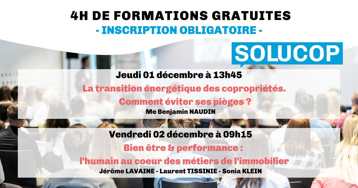 salon_solucop's tweet photo. ⏰ 𝗥𝗔𝗣𝗣𝗘𝗟 - Formations GRATUITES pour les professionnels de l'immobilier pendant #𝗦𝗢𝗟𝗨𝗖𝗢𝗣.
Inscription sur : https://t.co/VLmZHui5Ox
Salon SOLUCOP - 1 et 2 décembre 2022 au Palais NIKAIA de Nice.

#solucop #syndic #gestionnaire #copropriété #immobilier #formation https://t.co/IZ4NGQ0jfC