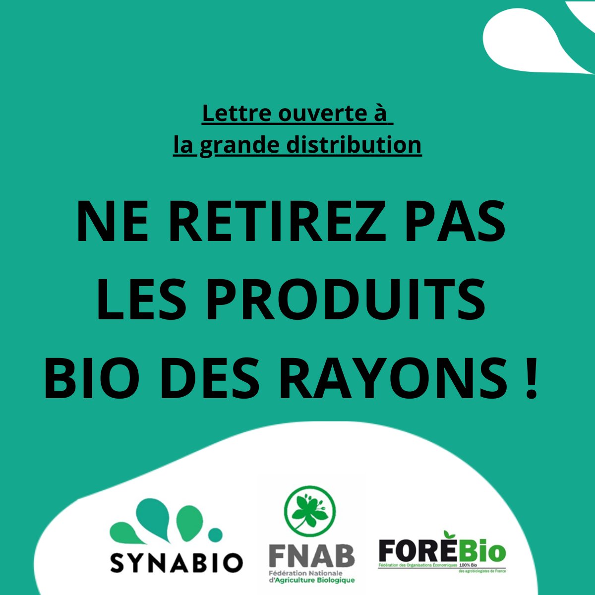 .<a href="/Leclerc/">E.Leclerc</a>
<a href="/ULesCommercants/">ulescommercants</a> @GroupeCarrefour <a href="/AUCHAN_France/">Auchan</a> <a href="/Groupe_Casino/">Groupe Casino</a> <a href="/intermarche/">Intermarché</a> @CoraFrance <a href="/FCDfrance/">Fédération du Commerce et de la Distribution</a>
ne retirez pas les produits #bio des rayons ! 🤚

Notre lettre ouverte avec <a href="/fnab_bio/">FNAB</a> et <a href="/Forbio3/">FOREBio</a> 👇
workdrive.zohoexternal.com/external/ac496…