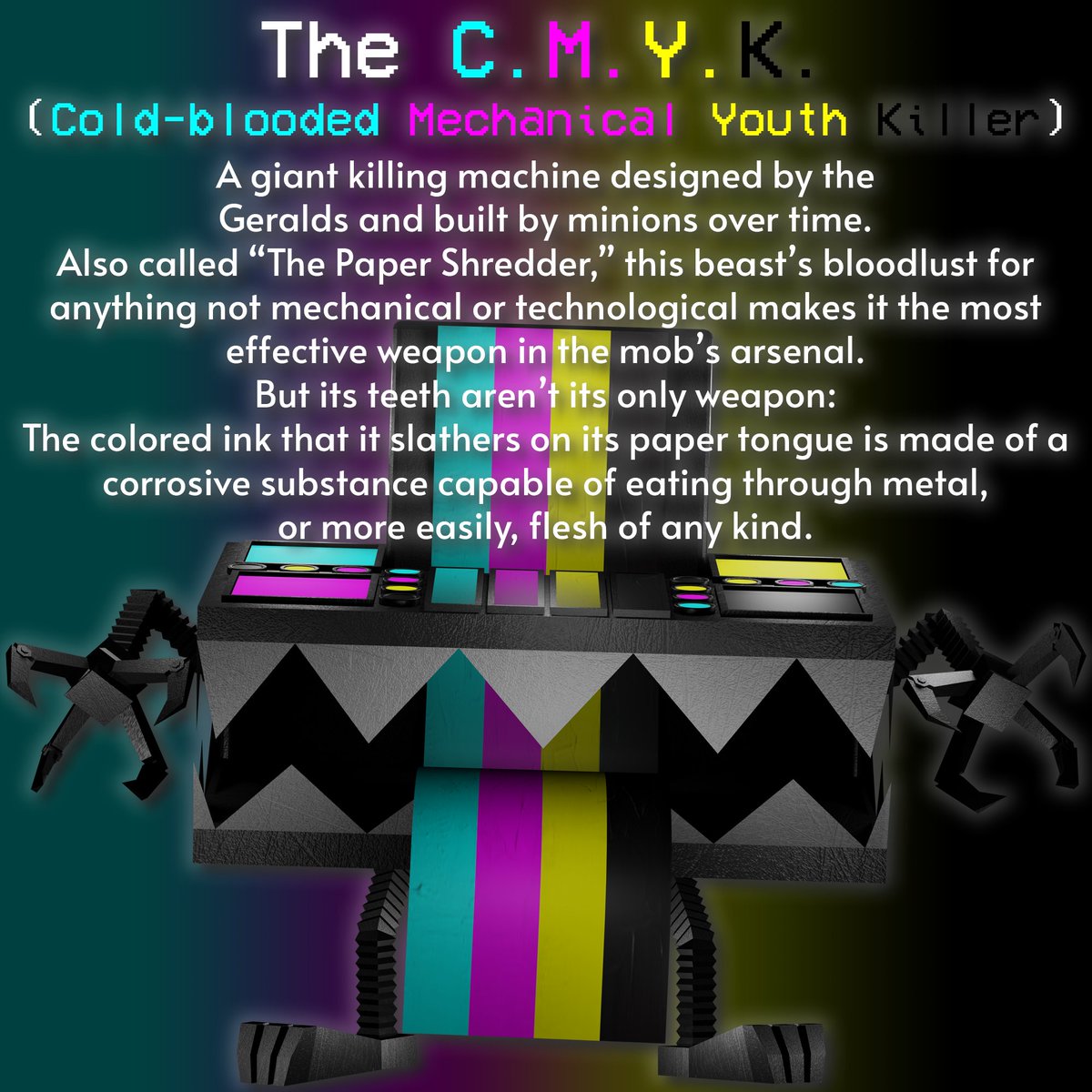 VioletQueenling's tweet photo. (2) Bios for the main members of the R.G.B.C.M.Y.K.
#art #blender3d #originalcharacter #originalcharacters #oc #ocs #rgb #cmyk #humanoid #television #tv #computer #laptop #objecthead #tvhead #computerhead #screenhead #reginald #beatrice #geraldo #geraldine #printer #robot https://t.co/pWhkyp4Hmz