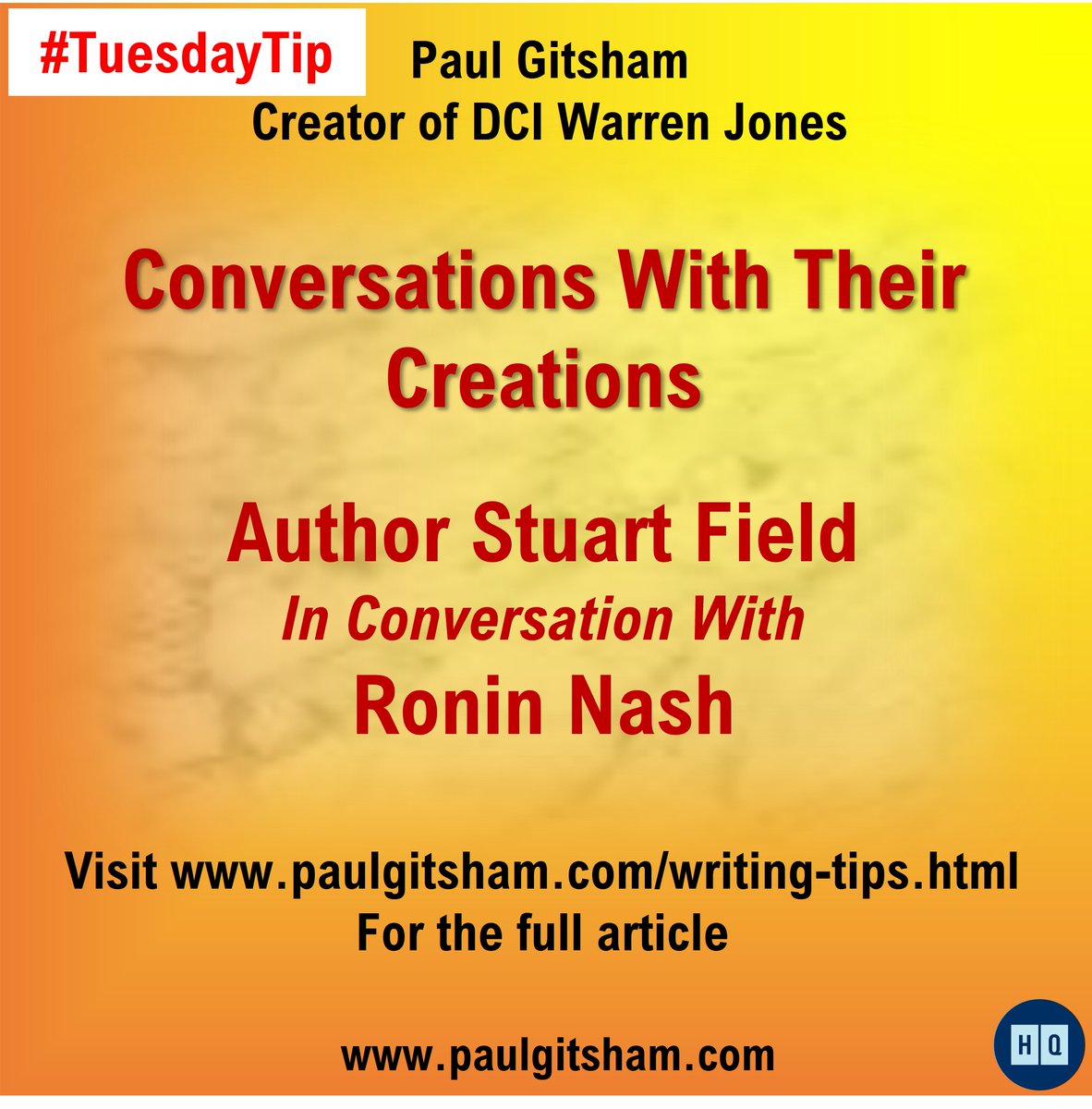 DCIJoneswriter's tweet photo. Today's #TuesdayTip is another #ConversationsWithTheirCreations!
@StuartField14 in conversation with Ronin Nash.
Follow the link https://t.co/27pmiDtFl2
R U a writer? Have a tip to share? DM me
#DCIWarrenJones
#StuartField
#RoninNash
#WritingTips
@HQstories
@NextChapterPB https://t.co/R7IqX4ACtr
