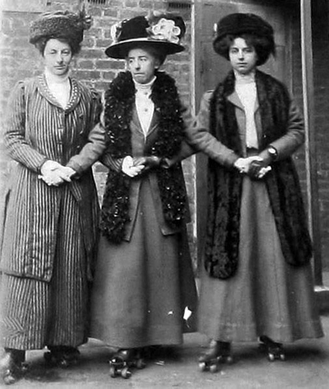 Bow Street Society Trivia of the Day In 1735, John Joseph Merlin impressed his party guests with a pair of wheeled shoes he'd created. By the 1890s, roller skating had become a popular past time, as shown by this photograph of three Victorian ladies wearing roller skates.