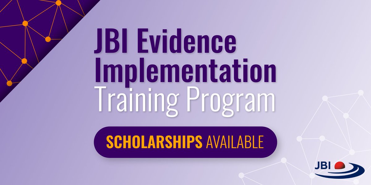 🔊 We are delighted to announce that scholarships are available for the JBI Evidence Implementation Training Program! Open to healthcare professionals who are passionate about implementing the best available evidence into day-to-day practice. Learn more: ow.ly/VM7p50LPzXQ