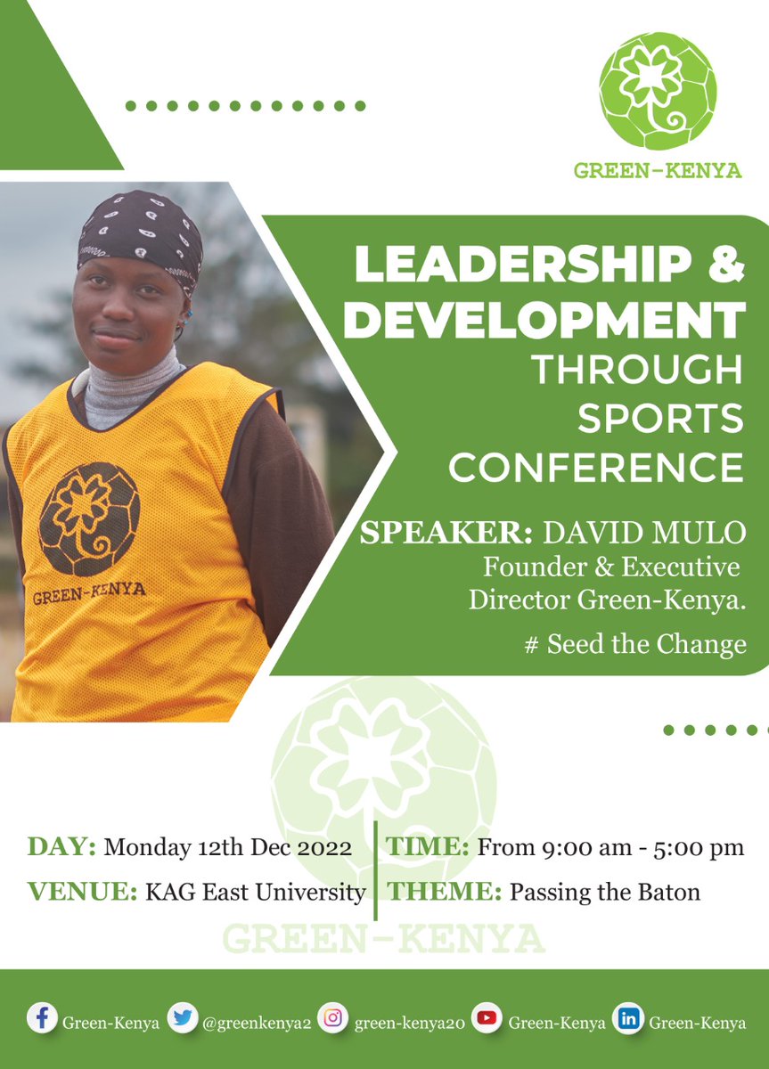 GreenKenya2's tweet photo. Green-Kenya is set to host an annual edition of #Leadership and #Development conference thru #sports themed “Passing the baton” on 12th Dec.  
The conference will be open to young people in colleges and university to build their leadership capacity in 2023. https://t.co/1GSG5MJMRF