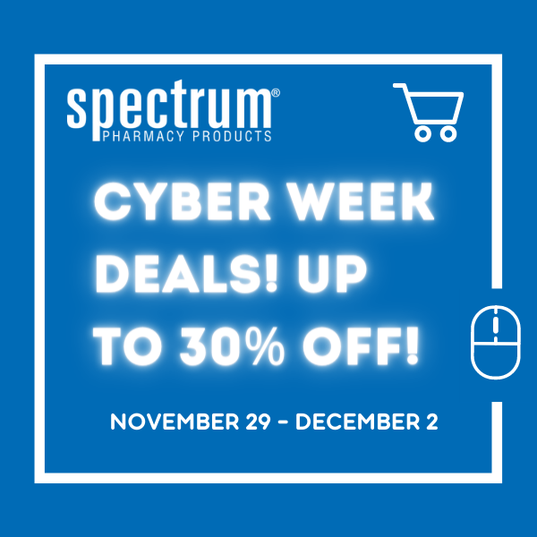 SpectrumRXProds's tweet photo. It's Cyber Week! Don't miss the chance to save up to 30% on in-demand supplies and equipment at Spectrum Pharmacy Products! View deals: https://t.co/c7lK8oAhIt

#cyberweek #pharmacy #compounding #blackfriday #cybermonday https://t.co/IZrooZjdlK