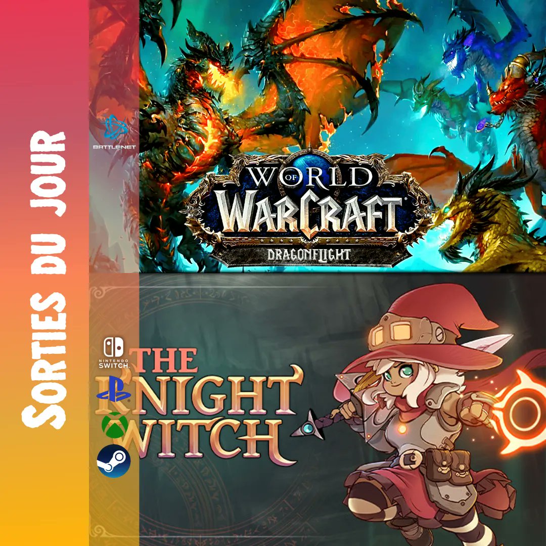 Resto_Geek's tweet photo. Sorties du jour :
- World of Warcraft: Dragonflight sur #PC
- The Knight Witch sur #PC, #Playstation, #NintendoSwitch et #Xbox
#Restogeek #Sortiesjeuxvideo #WoW #WorldOfWarcraft #Dragonflight #TheKnightWitch https://t.co/qVRbj9KYy5