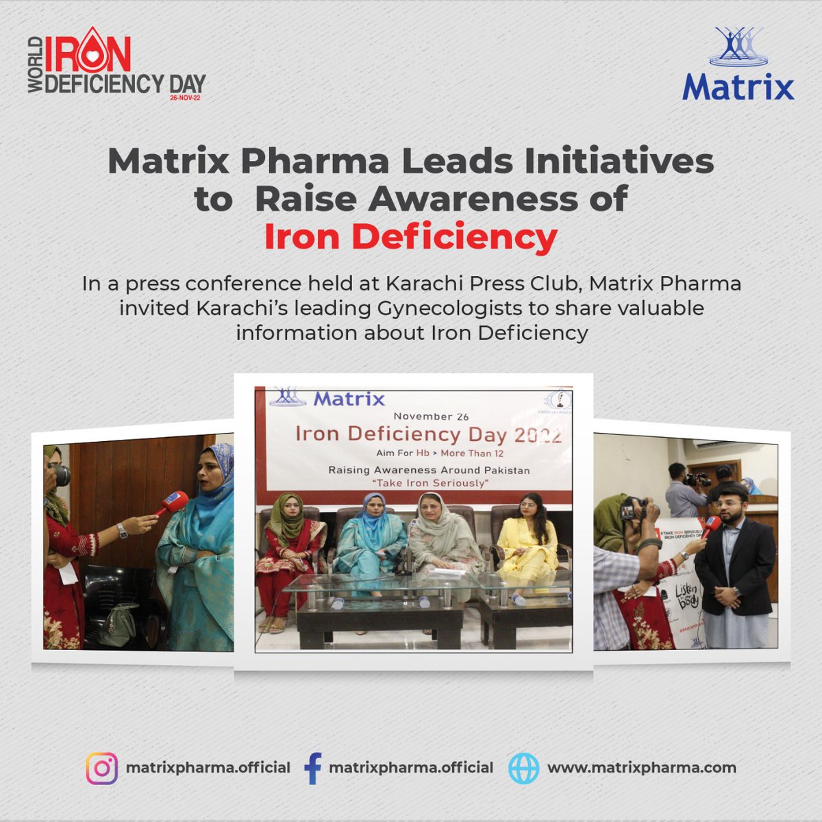 pharma_matrix's tweet photo. #WorldIrondeficiencyday
On World Iron Deficiency Day, Matrix Pharma leads initiatives to raise awareness of iron deficiency through a press conference in the press club.
#matrixpharma #nutraceuticals #worldirondeficiencyday #takeironseriously #listentoyourbody #pharma #FeMax https://t.co/tKNOk2cU0J