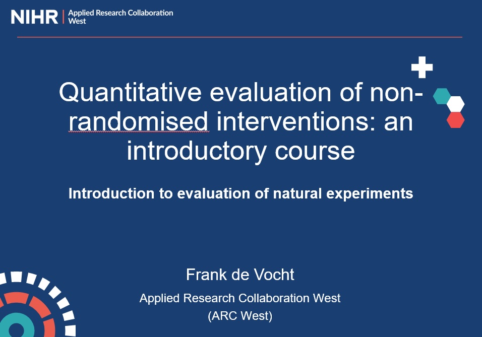 Exciting. The first iteration of the new @ARC_West 1-day introduction course to #evaluation of non-randomised #interventions (#naturalexperiments) (taught with colleagues none of whom seem to be on twitter).